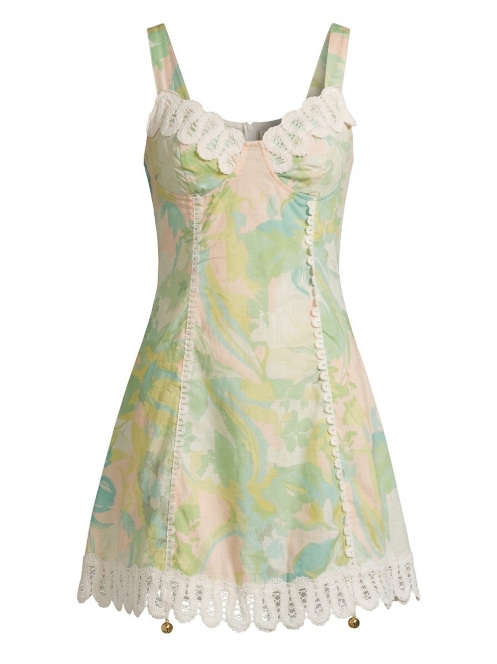 Unbranded linen blend corset style pastel floral lace trim sundress womens small